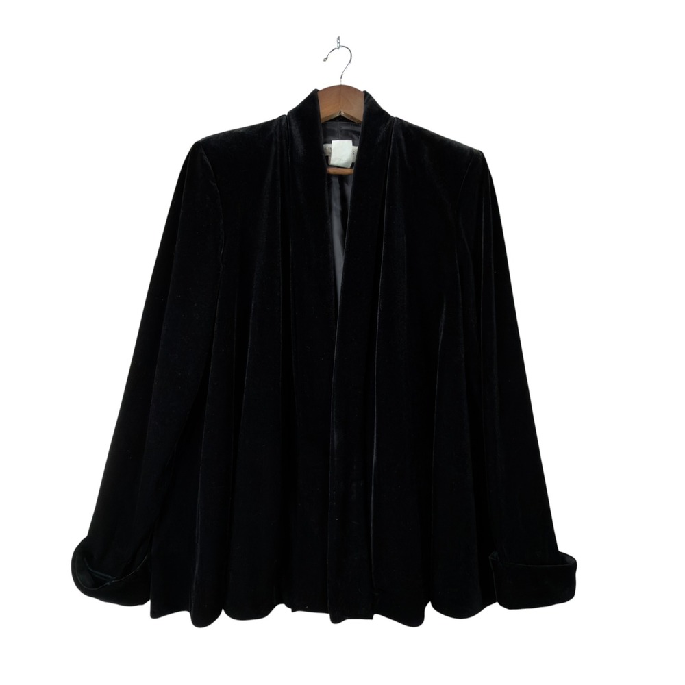 J.R. Nites by Caliendo Velvet Jacket Women Large Black Open Front Swing Evening